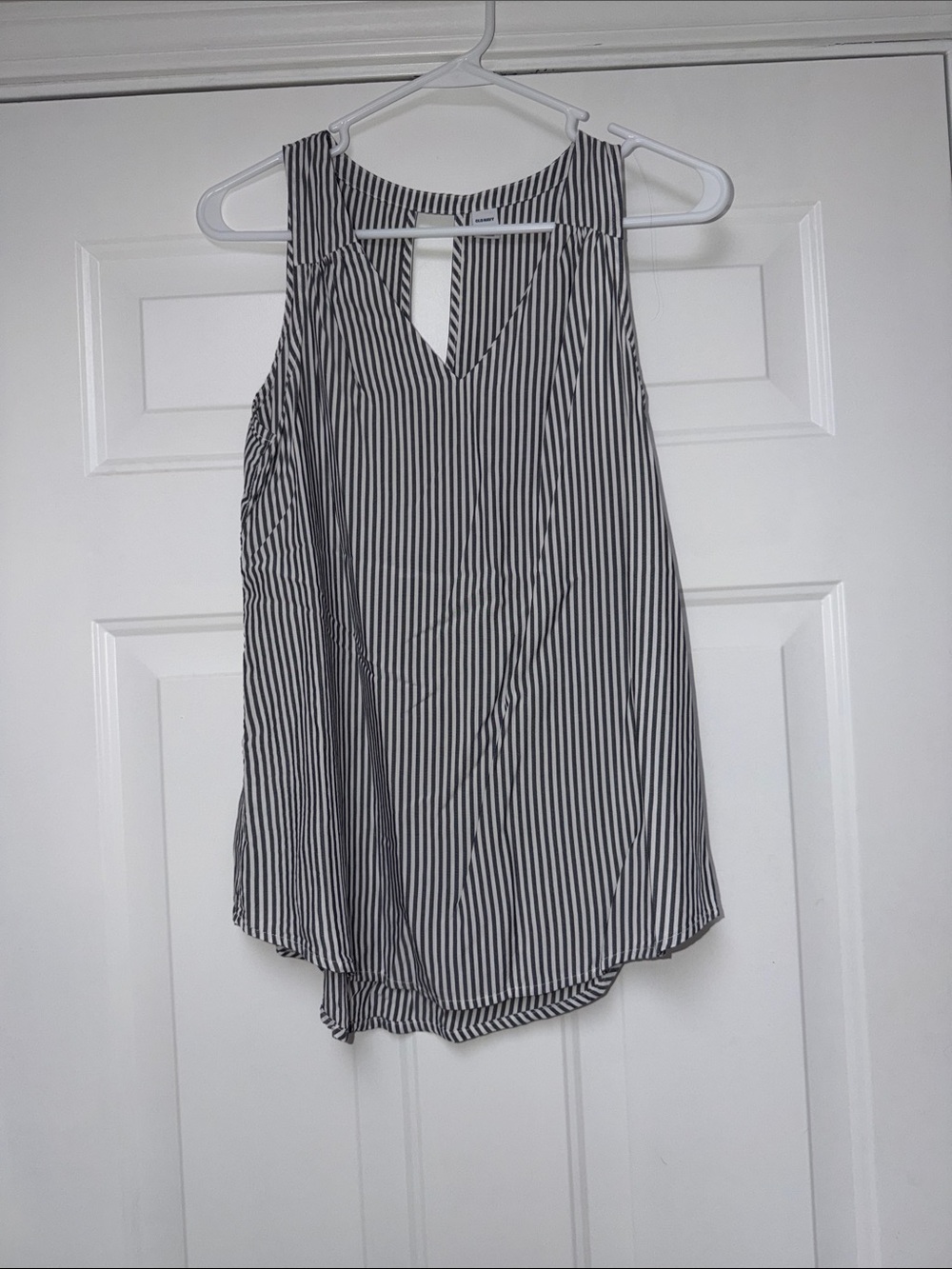 Old Navy Blue and White Vertical Stripe V-Neck Tank